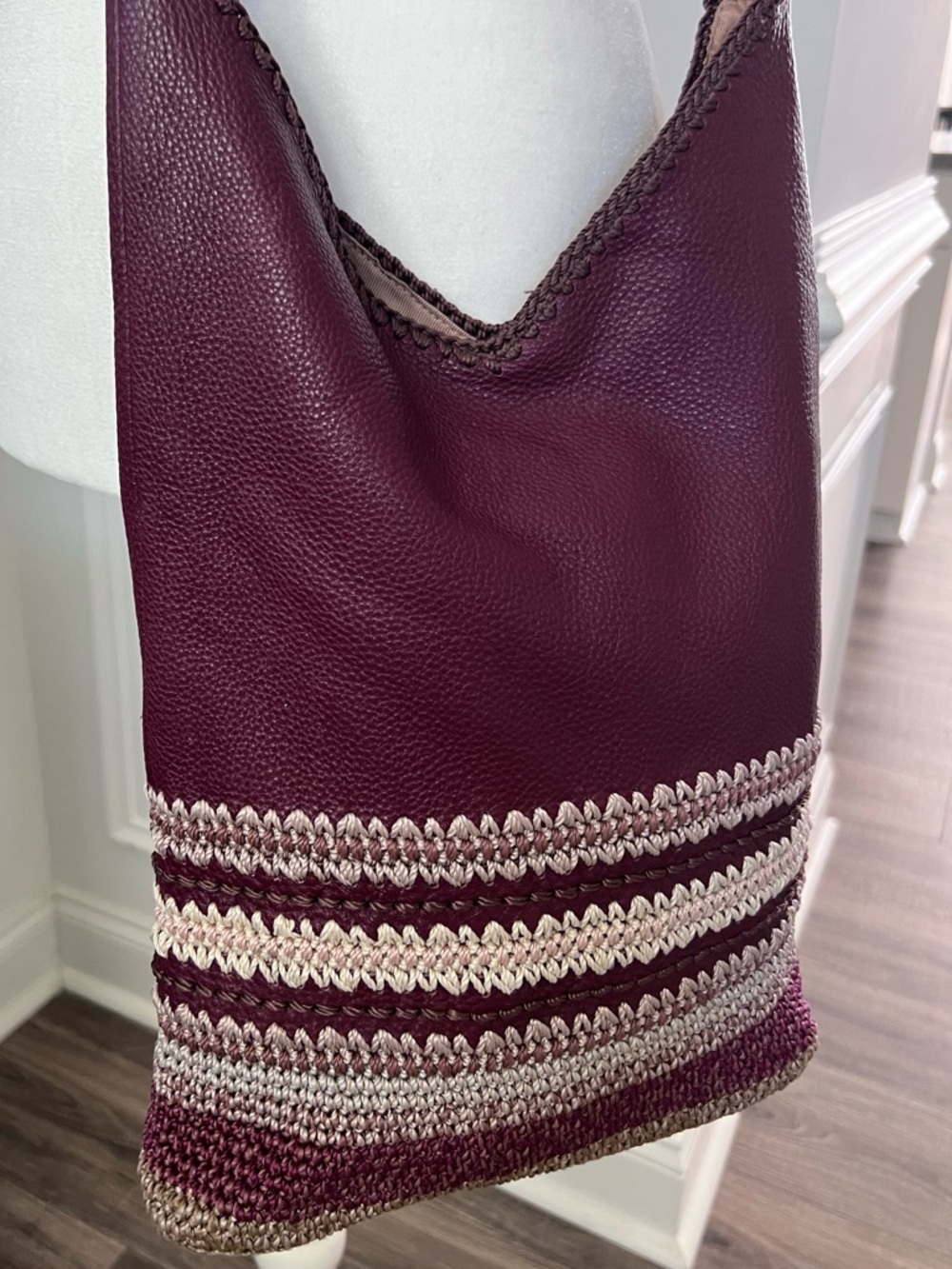 The Sak Burgundy and Beige Crochet-Trim Back to Bali Shoulder Bag